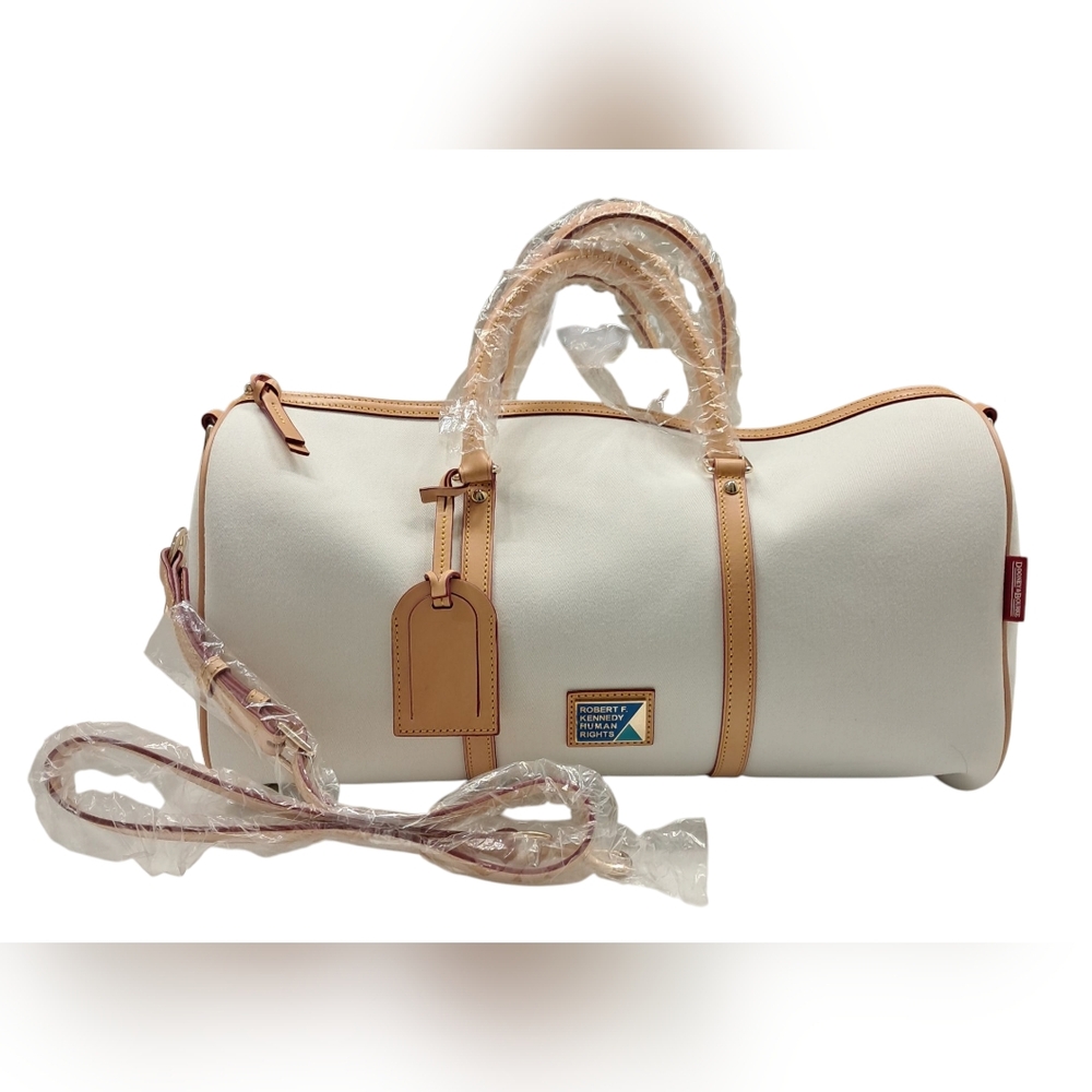 RARE  RFK DOONEY & BOURKE MEDIUM DUFFLE BAG WHITE WITH TAN TRIM